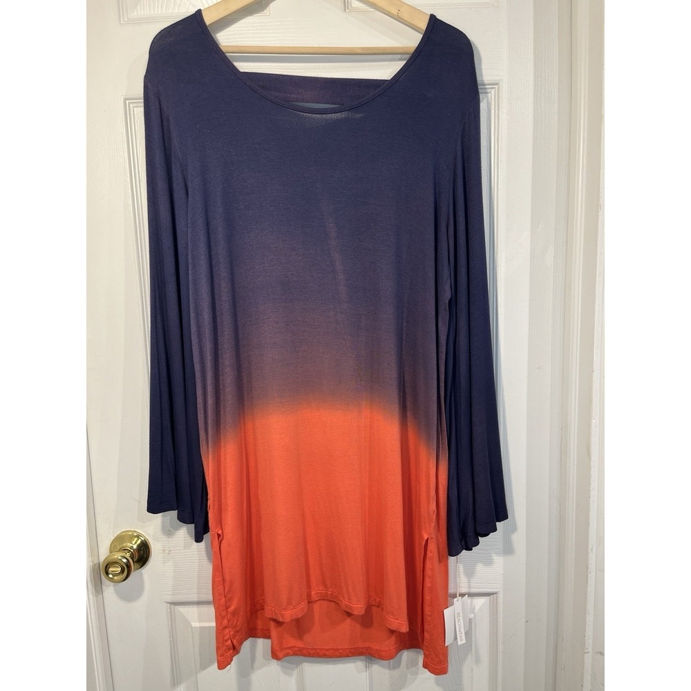 Marina Luna Tunic Top M NWT Ombre Bell Sleeve Scoop Neck Stretch Boho Cover Up